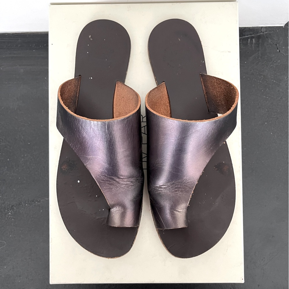 ATP Atelier All Tomorrow’s Parties Rosa Cutout Metallic Pewter Leather Sandal 38